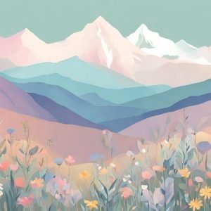 Abstract Alpine Mountains Wildflowers Landscape