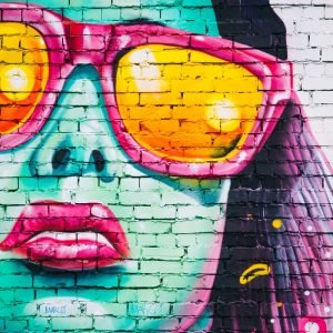 Brick Wall Woman Face Graffiti