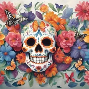 Butterfly Floral Skull