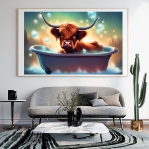 Highland Cow in Bathtub