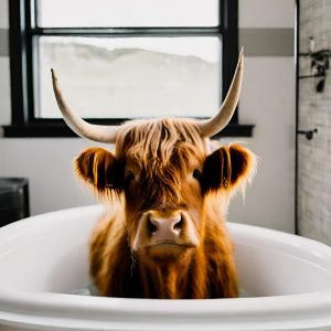 Highland Cow in a Bathtub