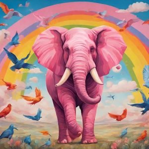 Pink Elephant Under The Rainbow