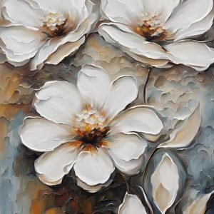 3 White Flower Abstract Painting