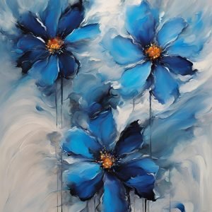 Abstract Blue Floral Wall Art