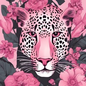 Artsy Pink Leopard with Flowers