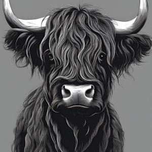 Black Hairy Highland Cow Painting