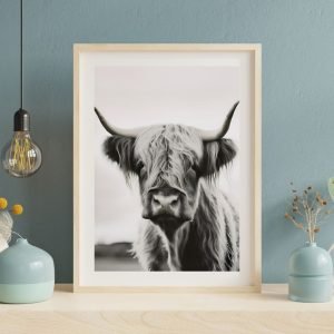 Black and White Highland Cow Canvas Wall Art Print