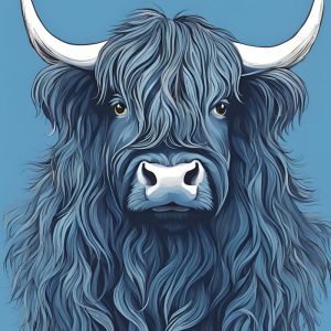 Blue Fluffy Highland Cow Head