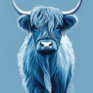 Blue Highland Cow Painting
