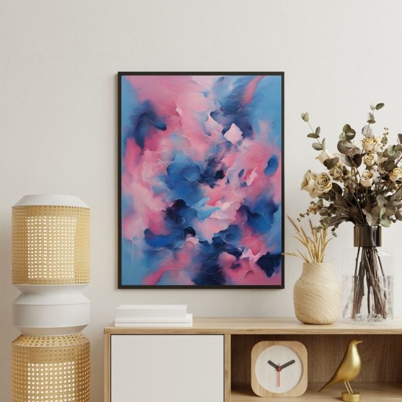 Blue and Pink Abstract Painting Canvas