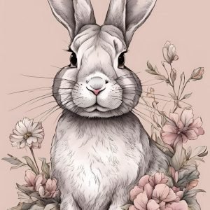 Bunny With Pink Themed Flowers