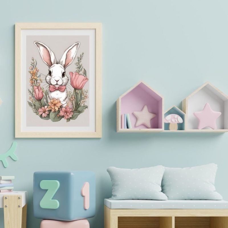 Bunny with Pink Flowers And Bow Tie Nursery