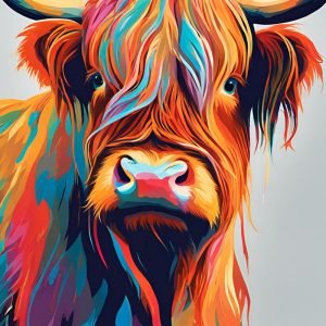 Colorful Hairy Highland Cow Painting