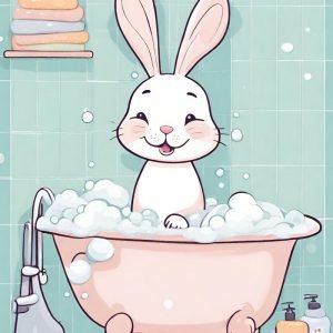 Cute Bunny in Pink Bathtub