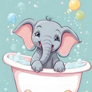 Cute Elephant in Bathtub Cartoon