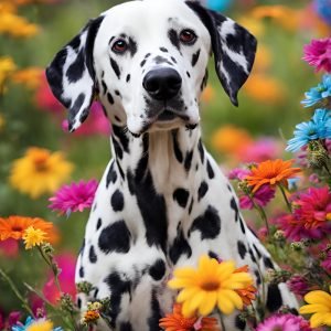Dalmatian Dog with Colorful Flowers