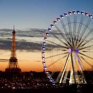 Eiffel Tower and Ferris Wheel