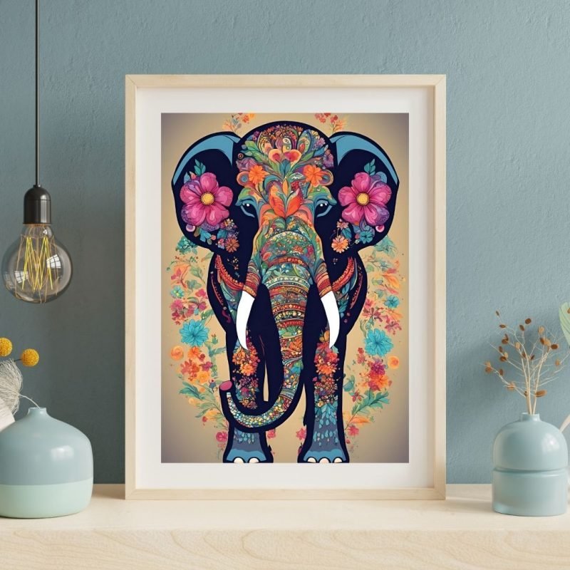 Elephant Colorful Floral Mandala Wall Art