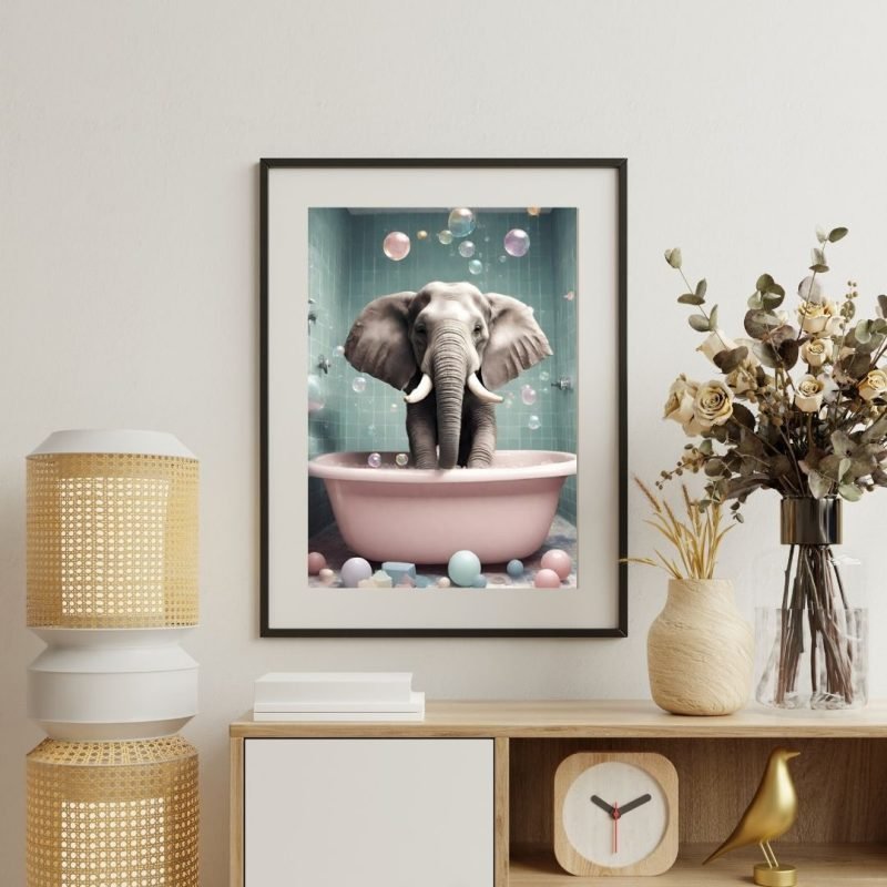 Elephant in Bathtub Art Canvas