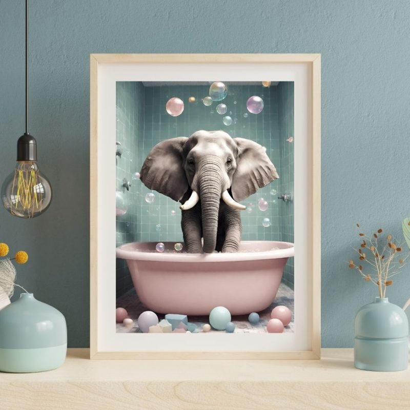 Elephant in Bathtub Art Poster