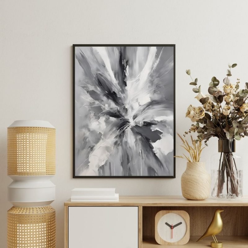 Grey and White Abstract Painting Canvas