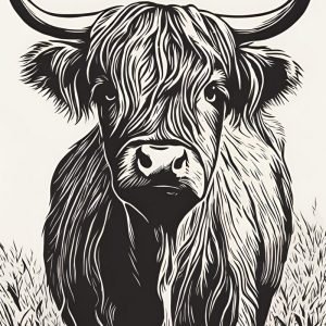 Highland Cow Line Drawing