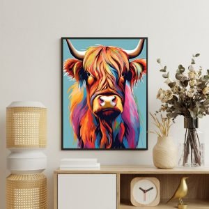 Highland Cow Painting Colourful Canvas