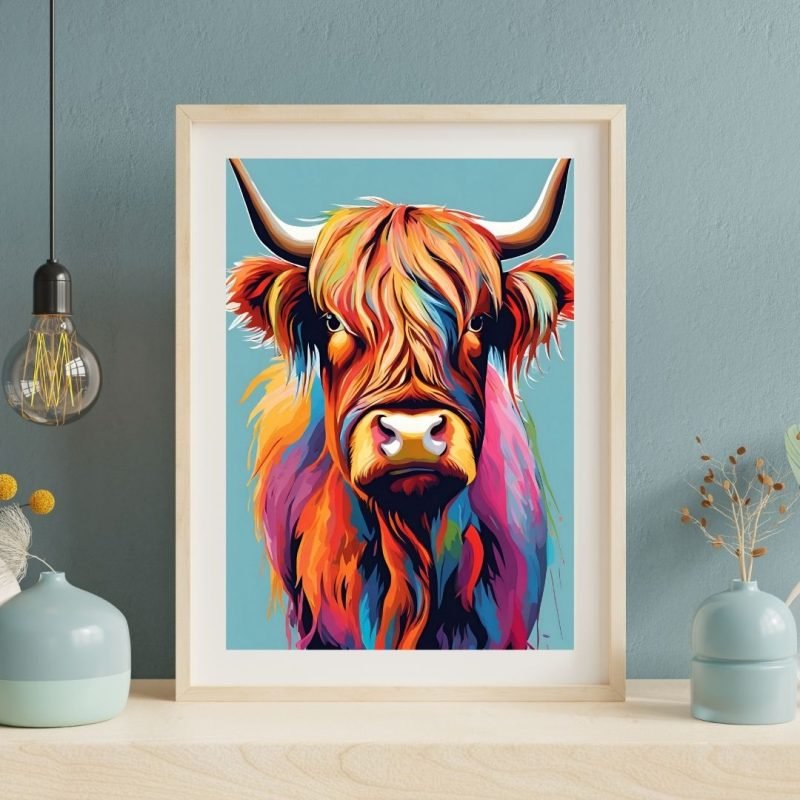 Highland Cow Painting Colourful Poster