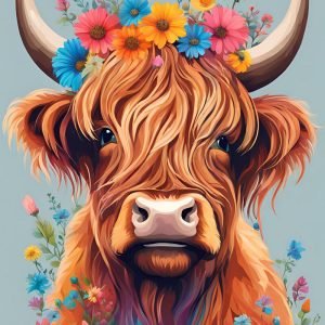 Highland Cow Wearing Flower Crown