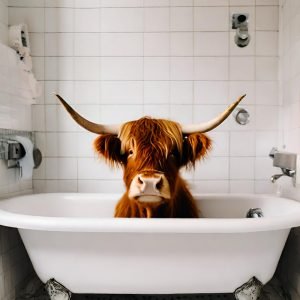 Highland Cow in a Vintage Bathtub