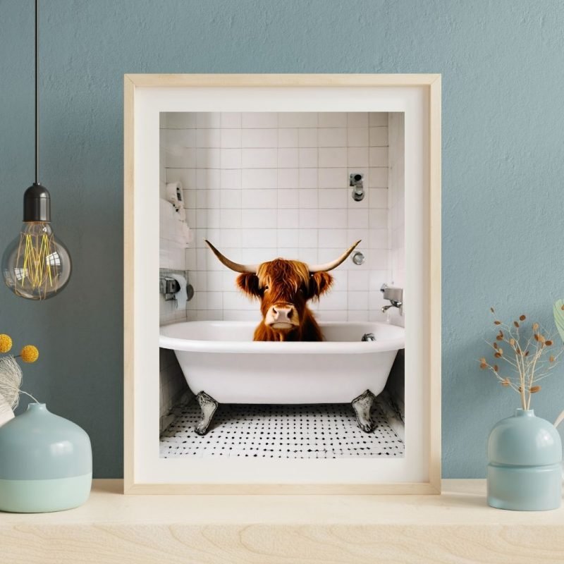Highland Cow in a Vintage Bathtub Poster