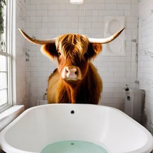 Highland Cow in the Bath