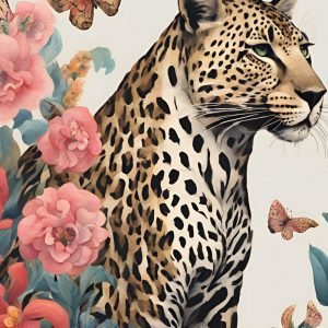 Jungle Leopard with Colorful Flowers