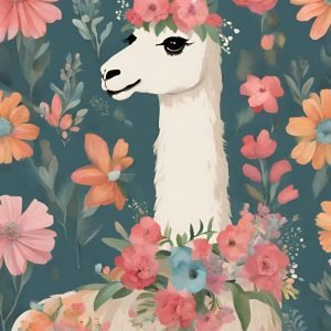 Llama Cartoon Painting with flowers