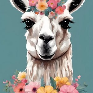 Llama Head Painting with Flowers Crown