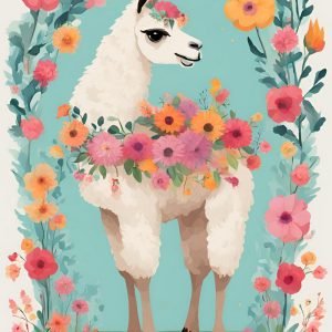 Llama for Nursery with Colorful Flowers