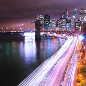 Manhattan Bridge Night Lights View