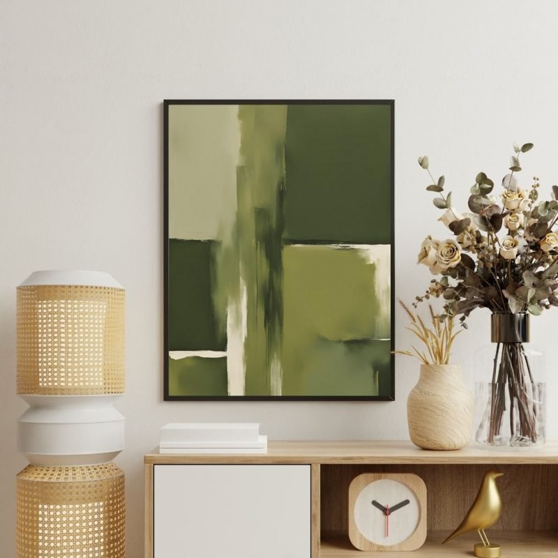 Olive Green Abstract Painting Canvas