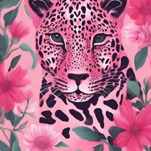Pink Leopard Head Floral Paint