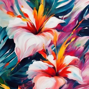 Tropical Flowers Colorful Abstract Painting