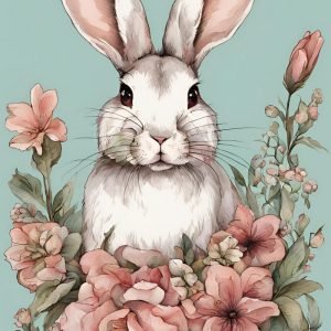 Turquoise Themed Bunny with Pink Flowers