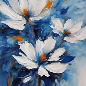 White and Blue Abstract Flowers