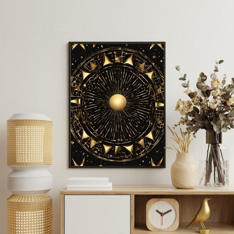 Abstract Black Gold Colour Sun and Stars - Image 2