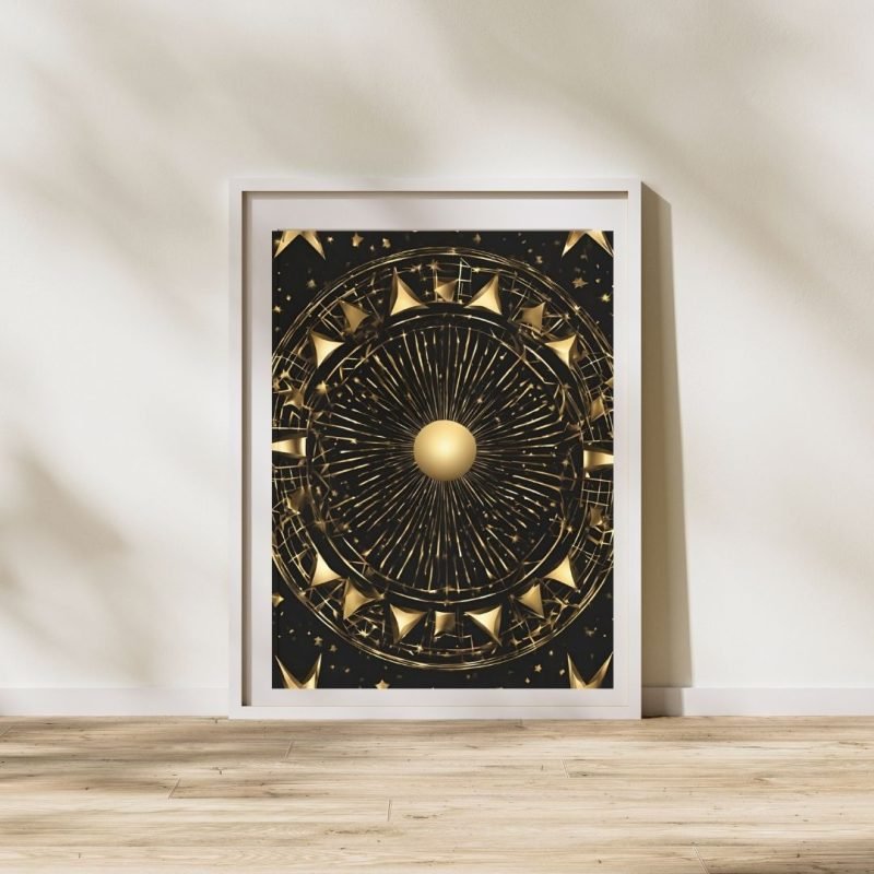 Abstract Black Gold Colour Sun and Stars Poster