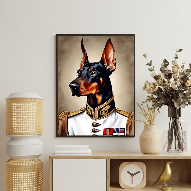 Admiral Doberman Dog Portrait Painting Canvas