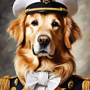 Admiral Golden Retriever Dog Portrait Painting