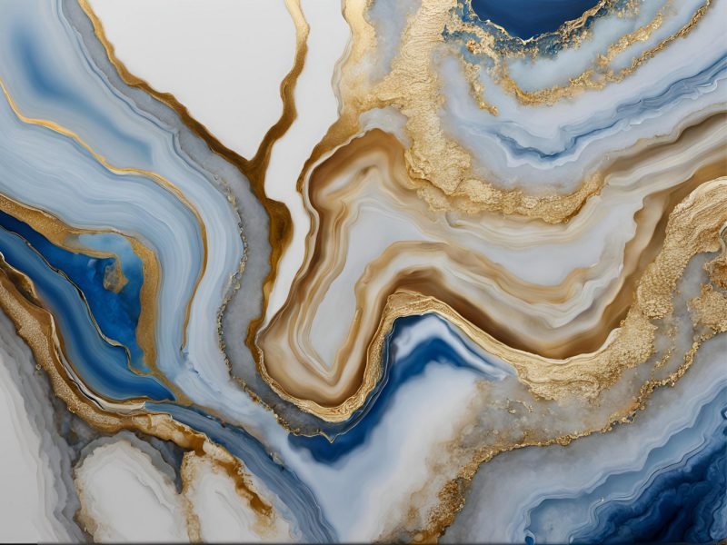 Aesthetic White Blue Gold Abstract Painting