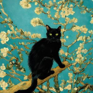 Almond Blossom with Black Cat