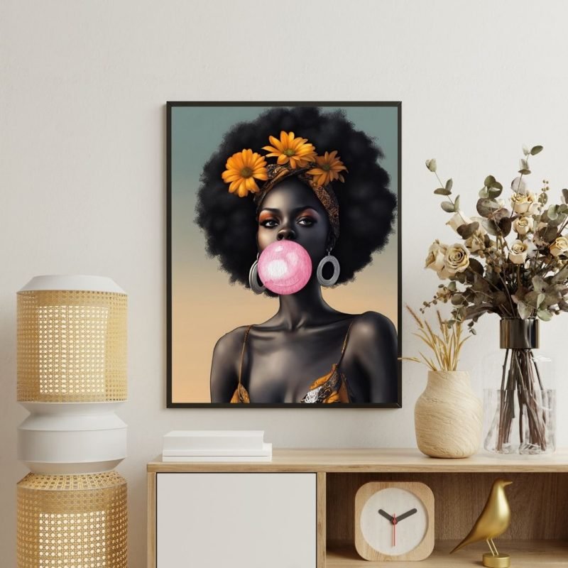 Black Afro Girl Blowing Bubble Gum Canvas