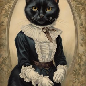 Black Cat in Victorian Dress Portrait Painting